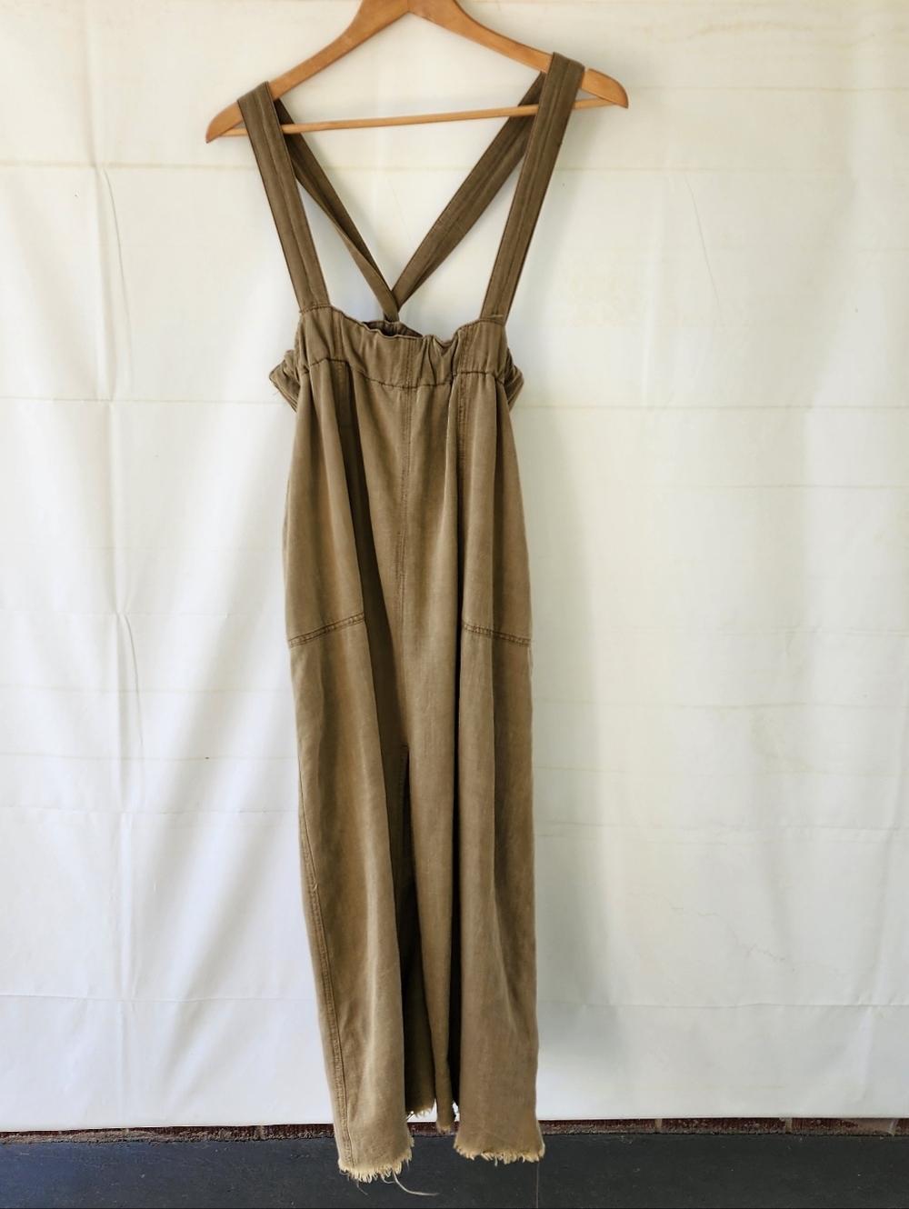 Relaxed Suspender Maxi Skirt in Olive Taupe